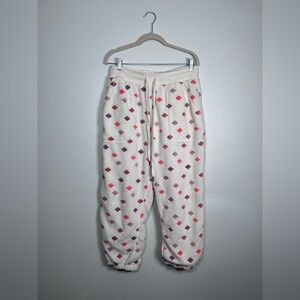 Anthropologie daily practice cream geometric print fleece pajama pants size L